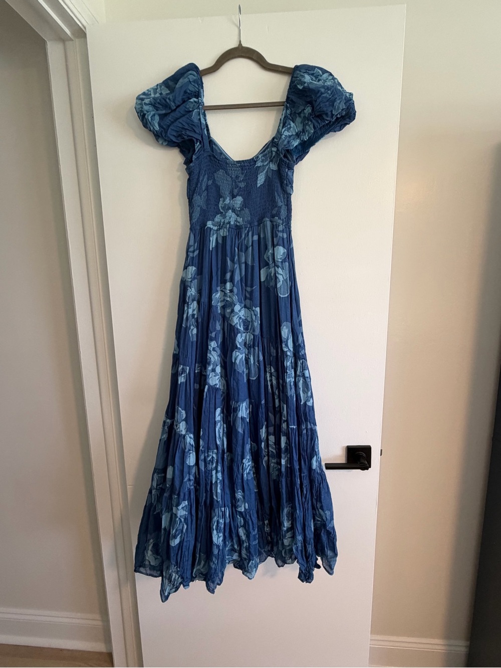 Free People Blue Floral Maxi Dress with Puff Sleeves - Picture 2 of 3